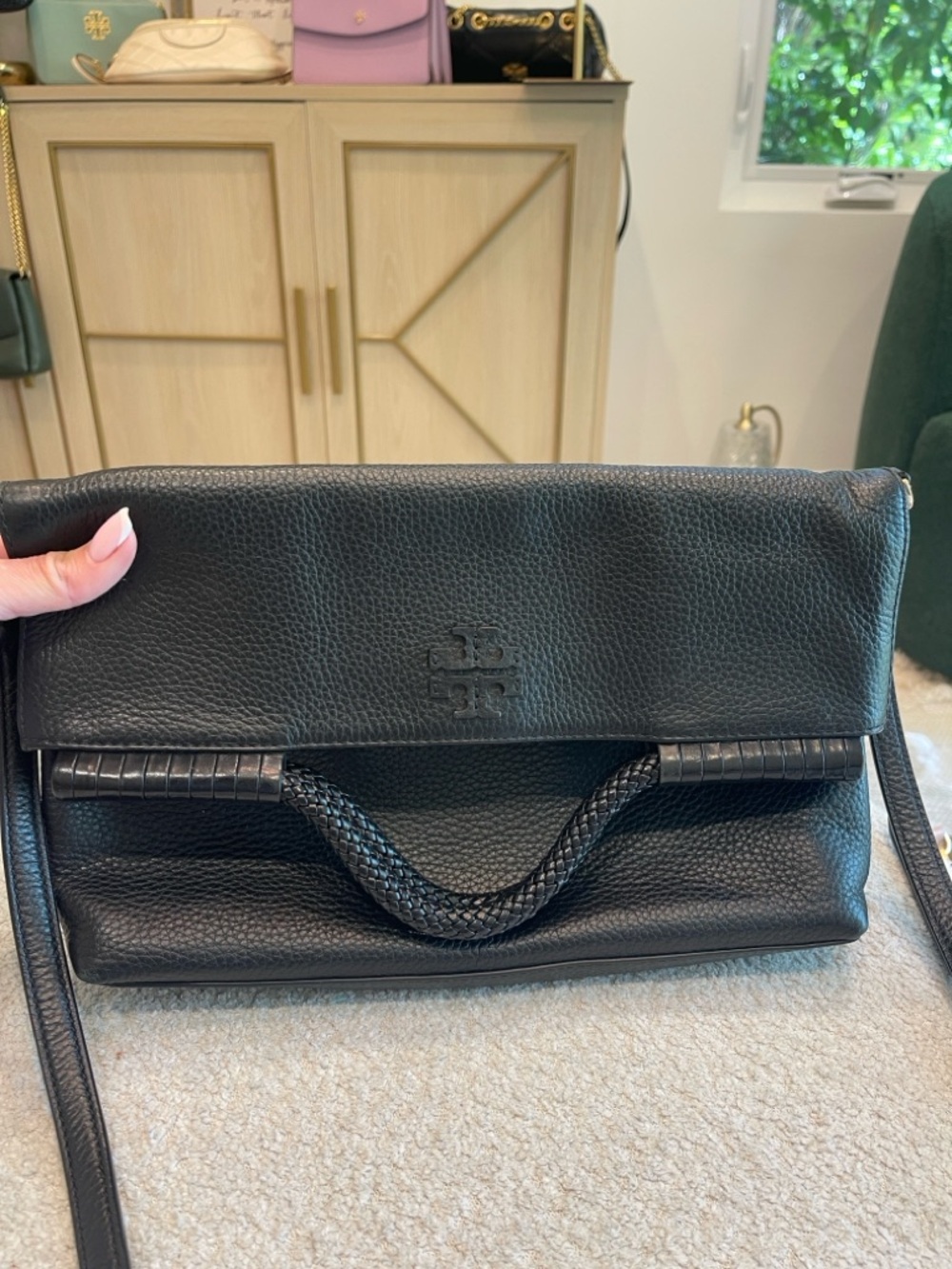 Tory Burch Taylor Fold-Over Shoulder Bag with Braided Handle with Crossbody